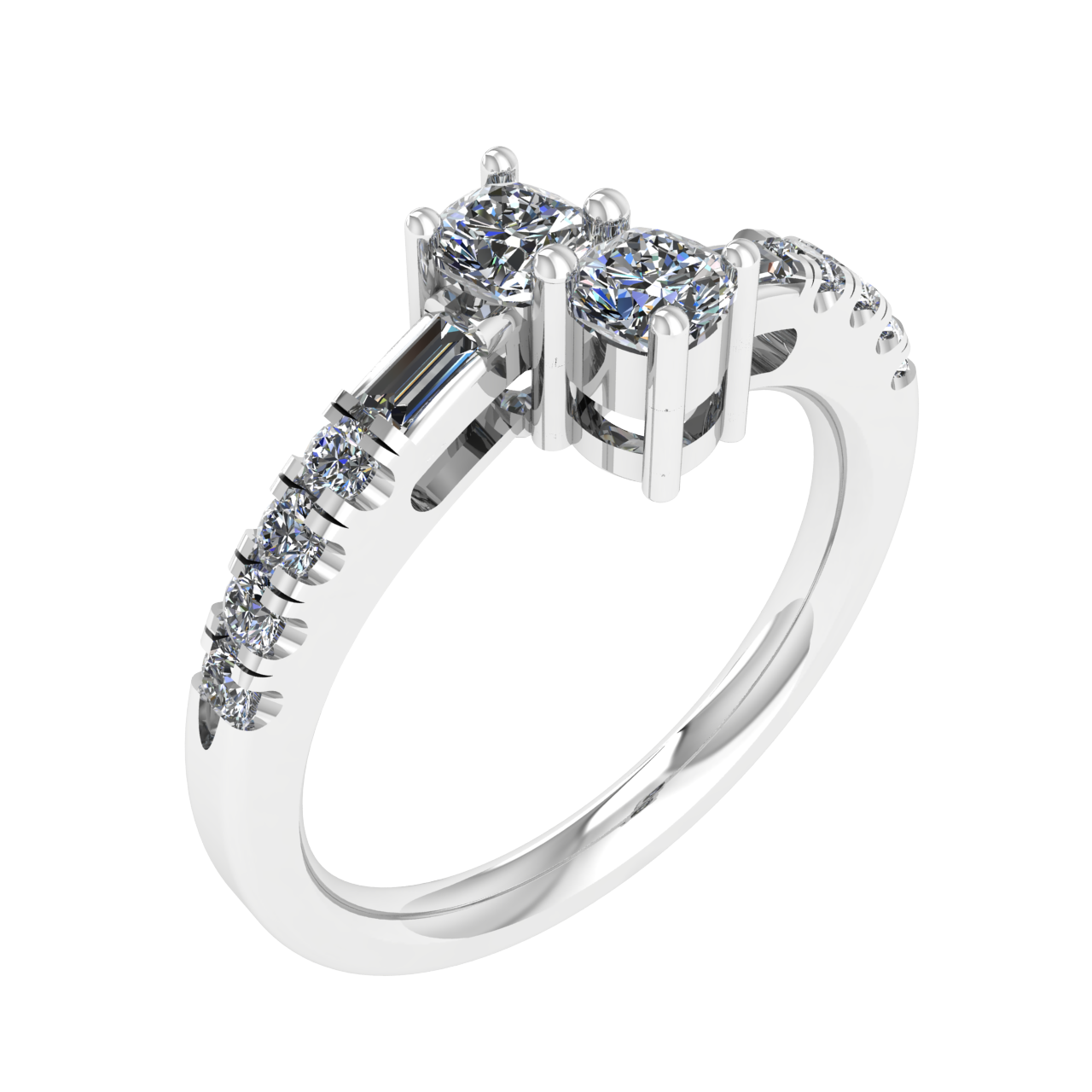 TWO STONE ACCENTED  3.50mm x 3.50mm CUSHION ENGAGEMENT RING